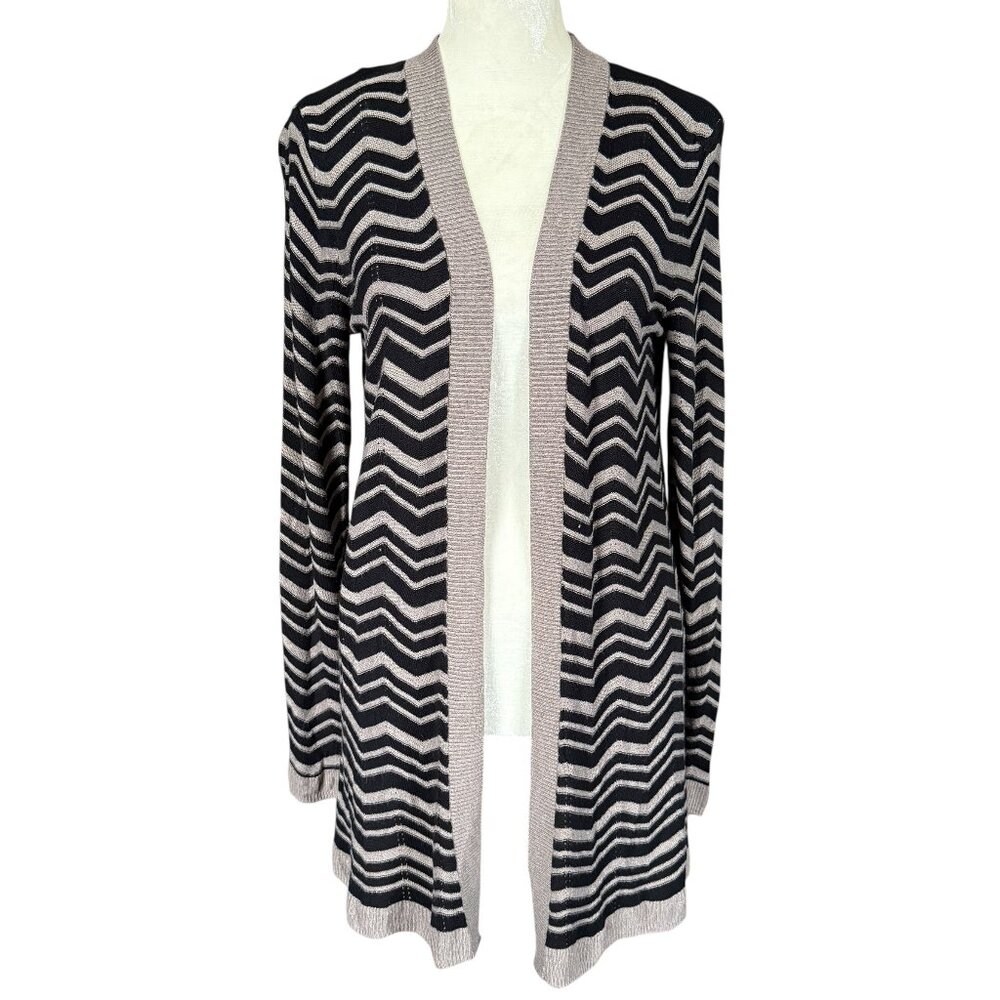 Apt. 9 black and gray chevron open cardigan sweater women's size medium